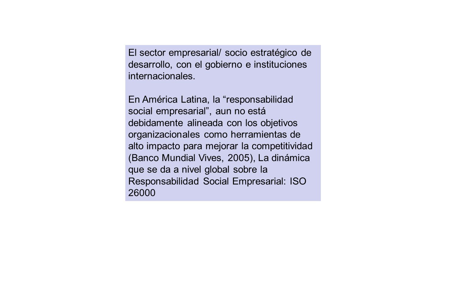 El sector empresarial/ socio estratégico de desarrollo, con el gobierno e instituciones internacionales.