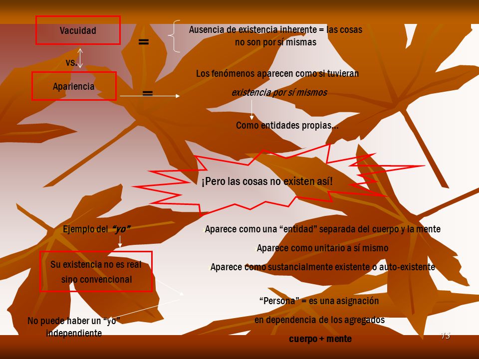 = = vs. ¡Pero las cosas no existen así! Vacuidad