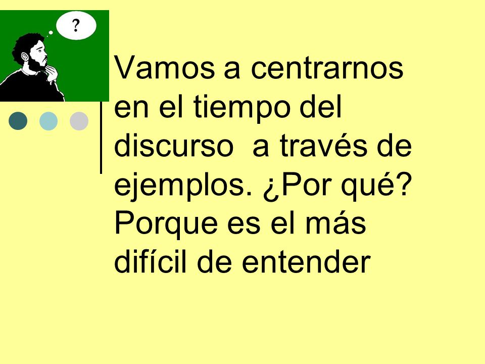 Vamos a centrarnos en el tiempo del discurso a través de ejemplos