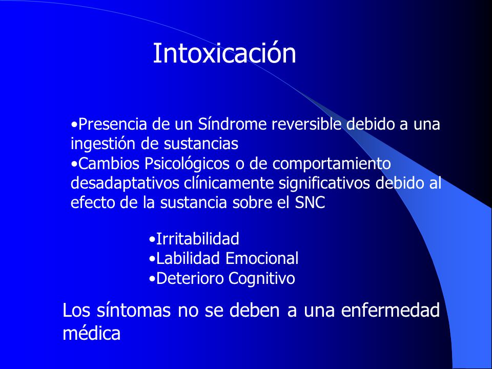 Intoxicación Los síntomas no se deben a una enfermedad médica