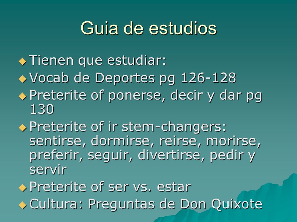 Guia de estudios Tienen que estudiar: Vocab de Deportes pg
