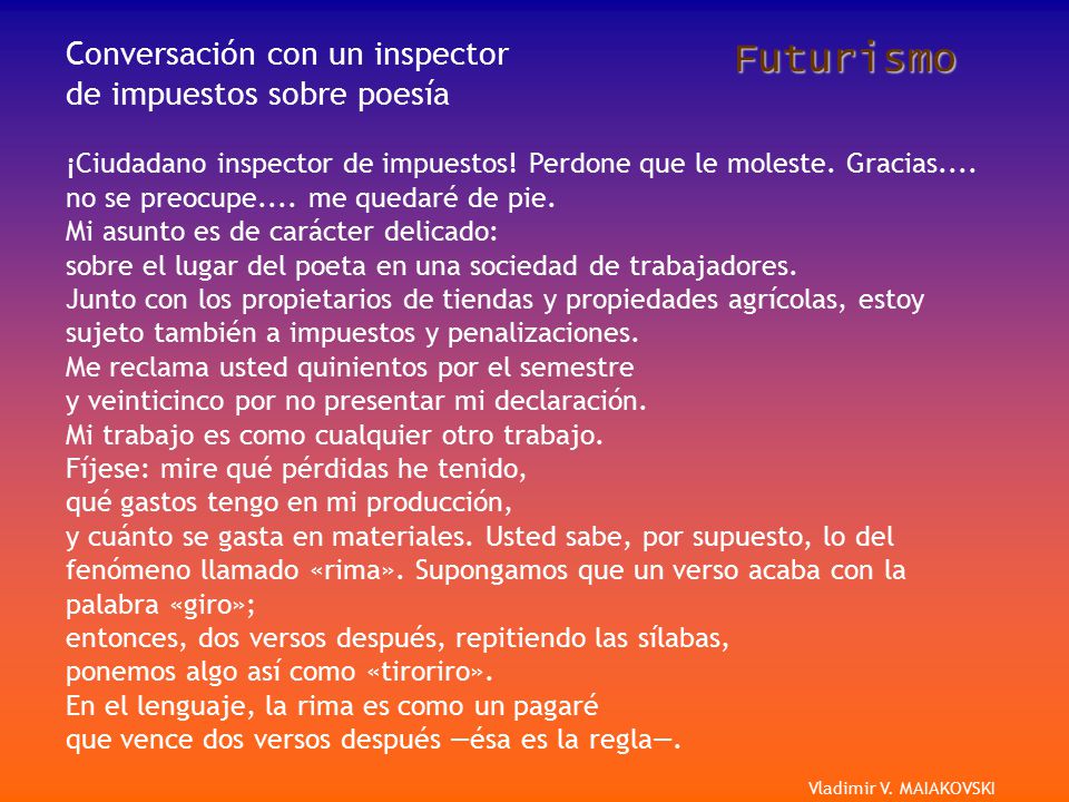 Futurismo Conversación con un inspector de impuestos sobre poesía