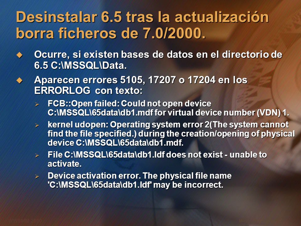 Desinstalar 6.5 tras la actualización borra ficheros de 7.0/2000.