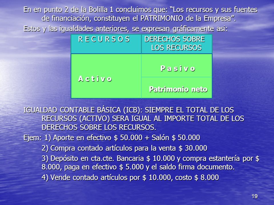 En en punto 2 de la Bolilla 1 concluimos que: Los recursos y sus fuentes de financiación, constituyen el PATRIMONIO de la Empresa .