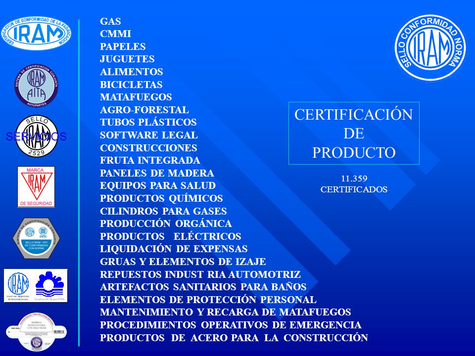 CERTIFICACIÓN DE PRODUCTO GAS CMMI PAPELES JUGUETES ALIMENTOS