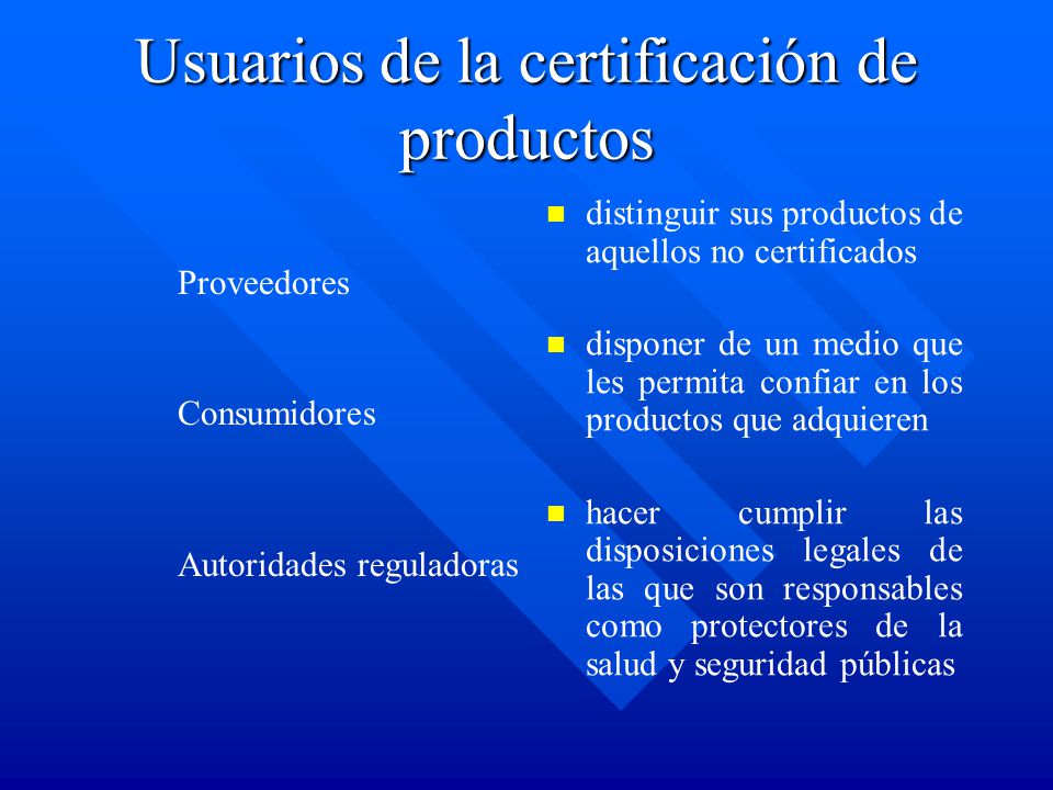 Usuarios de la certificación de productos