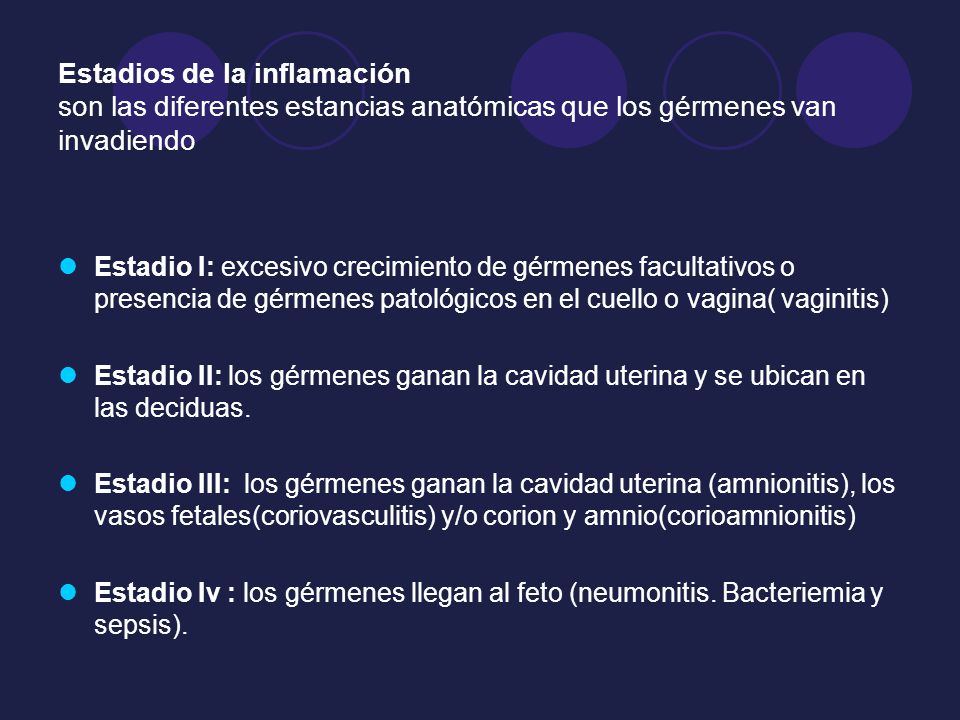 Estadios de la inflamación son las diferentes estancias anatómicas que los gérmenes van invadiendo