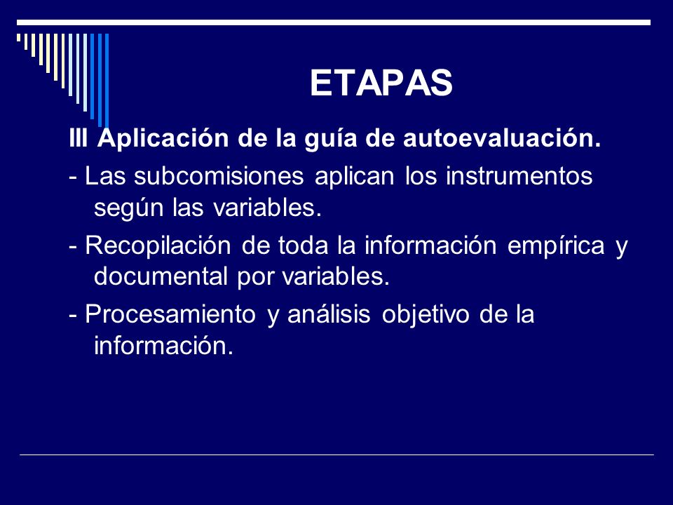 ETAPAS III Aplicación de la guía de autoevaluación.
