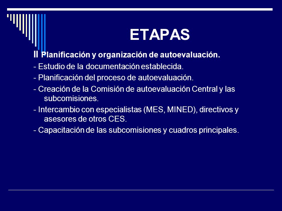 ETAPAS II Planificación y organización de autoevaluación.