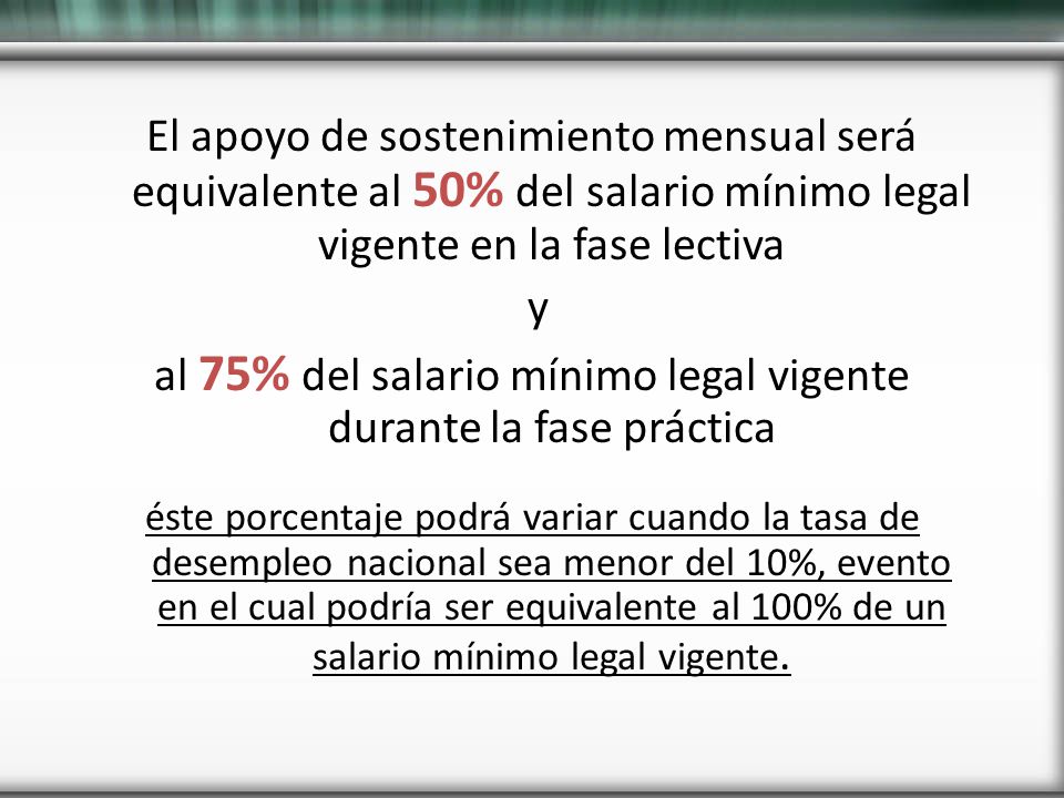 al 75% del salario mínimo legal vigente durante la fase práctica