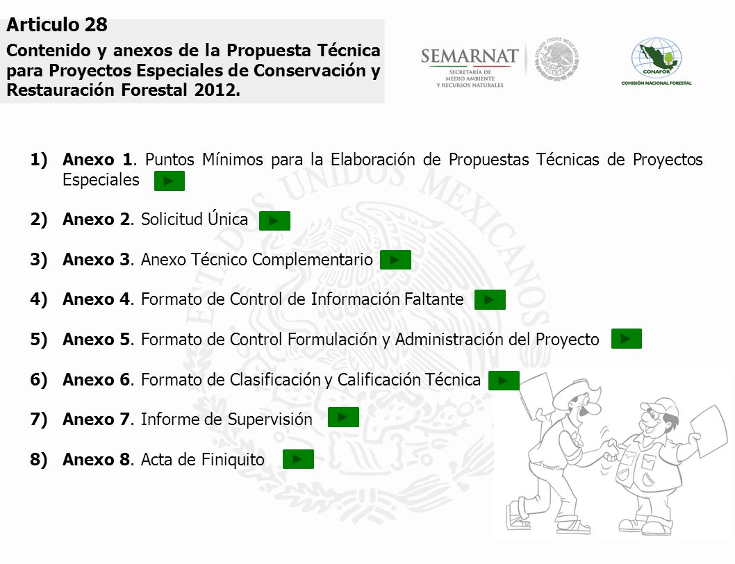Articulo 28 Contenido y anexos de la Propuesta Técnica para Proyectos Especiales de Conservación y Restauración Forestal