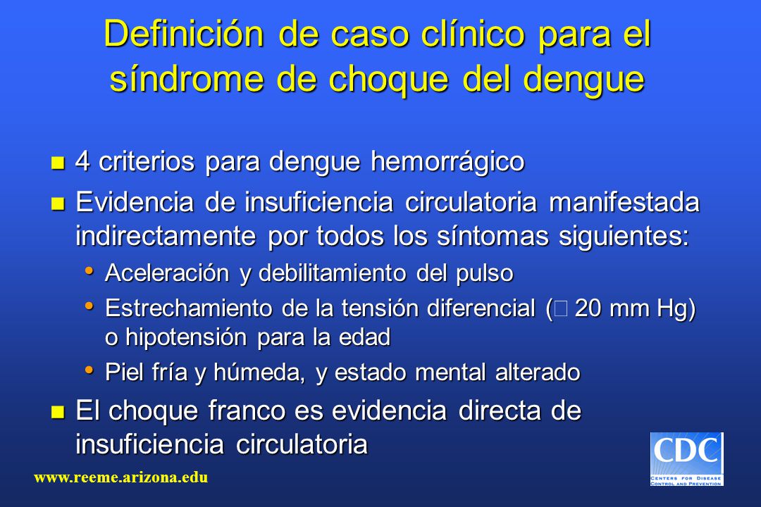 Definición de caso clínico para el síndrome de choque del dengue