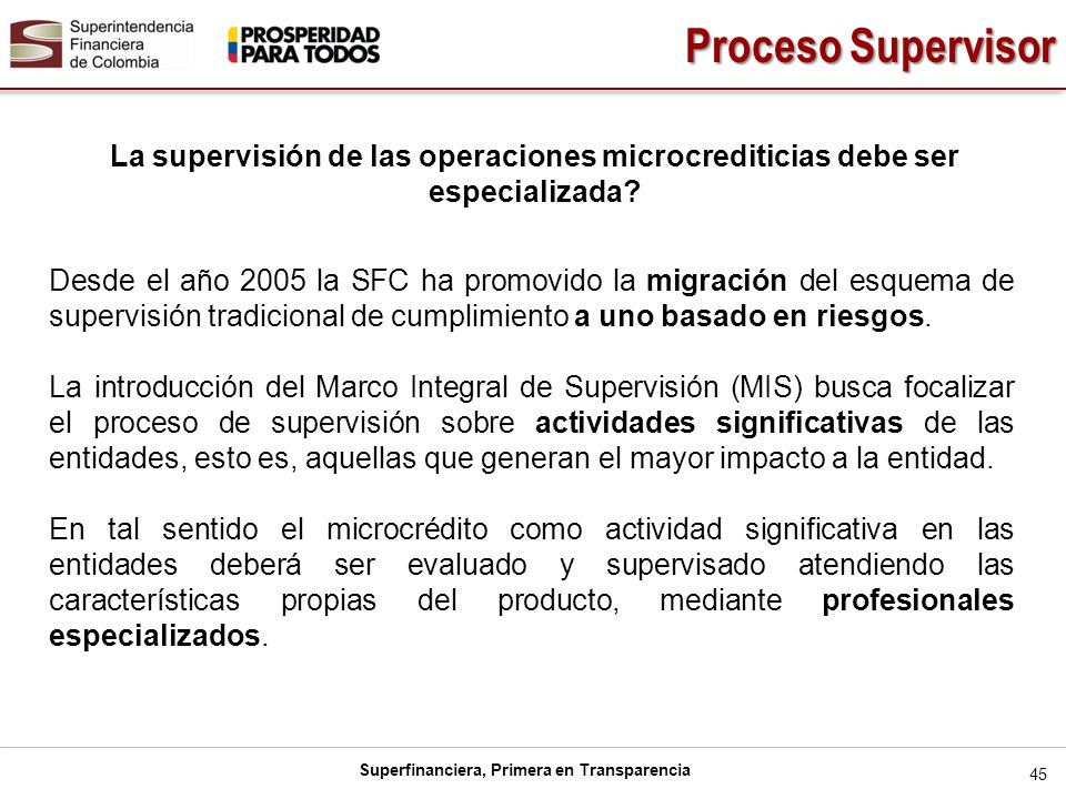 Proceso Supervisor La supervisión de las operaciones microcrediticias debe ser especializada