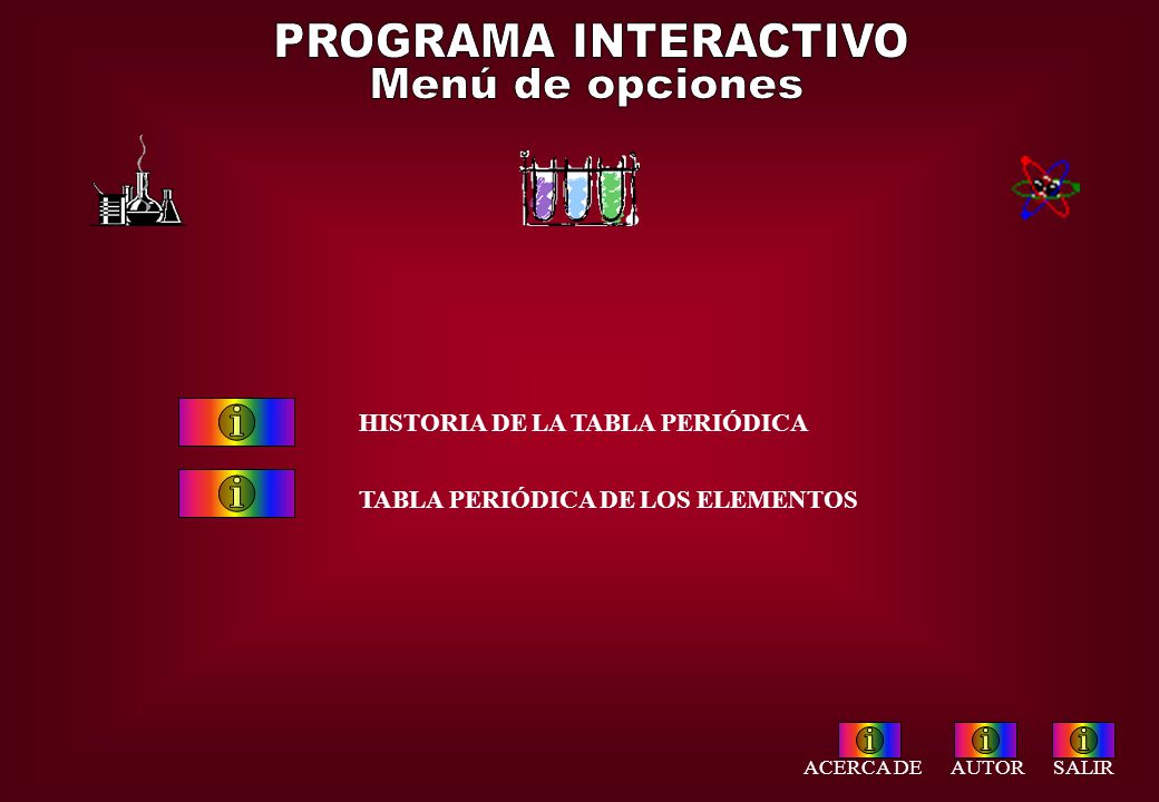 PROGRAMA INTERACTIVO Menú de opciones HISTORIA DE LA TABLA PERIÓDICA