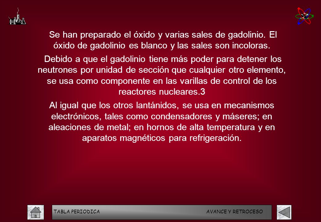 Se han preparado el óxido y varias sales de gadolinio