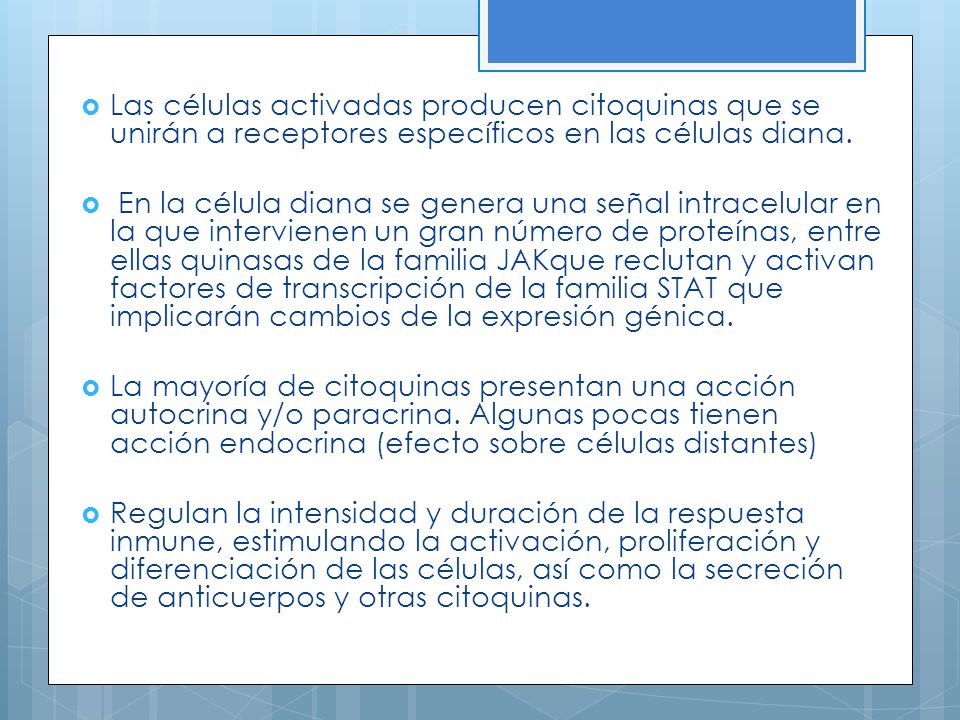 Las células activadas producen citoquinas que se unirán a receptores específicos en las células diana.