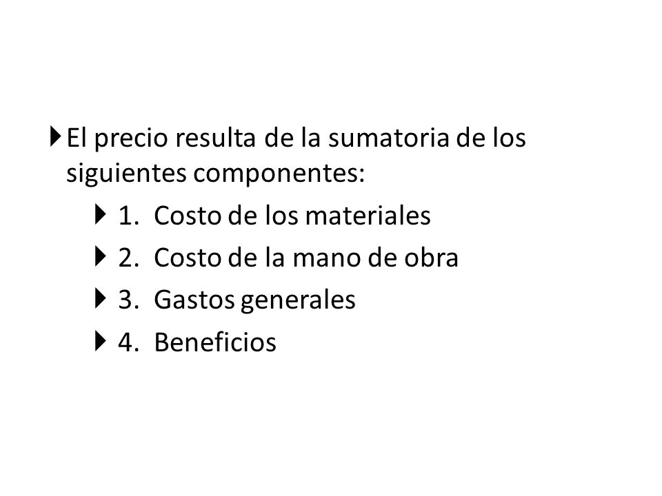 El precio resulta de la sumatoria de los siguientes componentes: