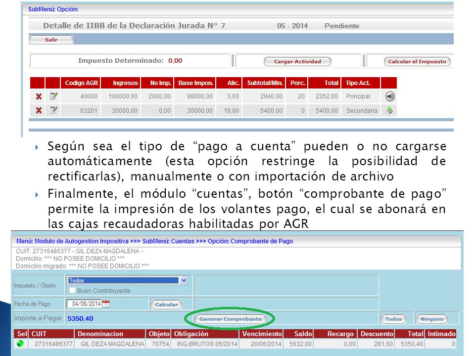 Según sea el tipo de pago a cuenta pueden o no cargarse automáticamente (esta opción restringe la posibilidad de rectificarlas), manualmente o con importación de archivo