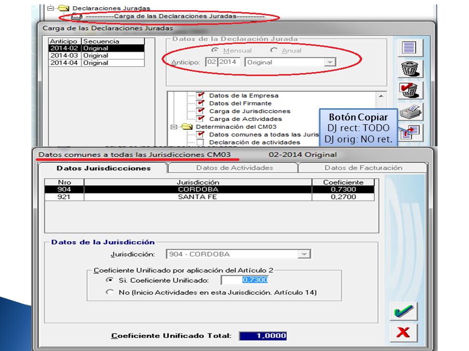 Botón Copiar DJ rect: TODO DJ orig: NO ret.