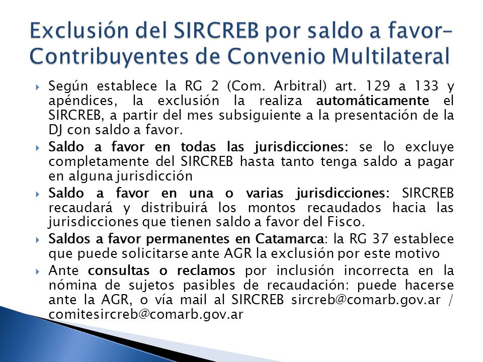 Exclusión del SIRCREB por saldo a favor– Contribuyentes de Convenio Multilateral