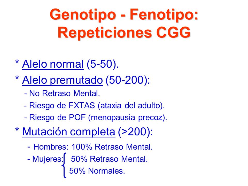 Genotipo - Fenotipo: Repeticiones CGG