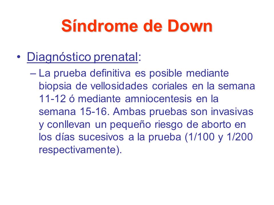 Síndrome de Down Diagnóstico prenatal: