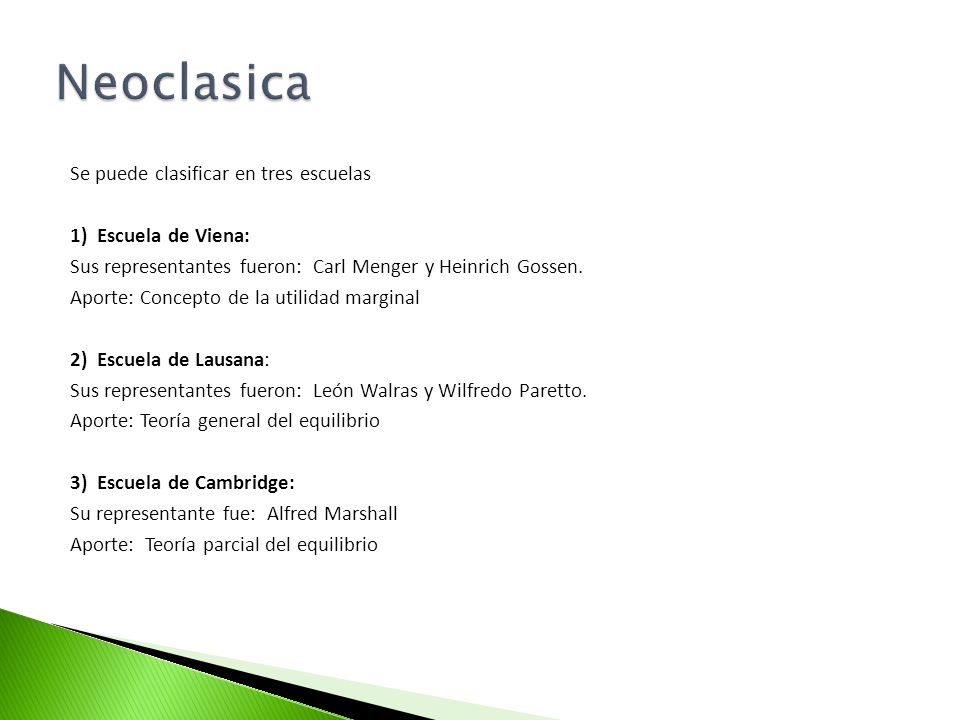 Neoclasica Se puede clasificar en tres escuelas 1) Escuela de Viena: