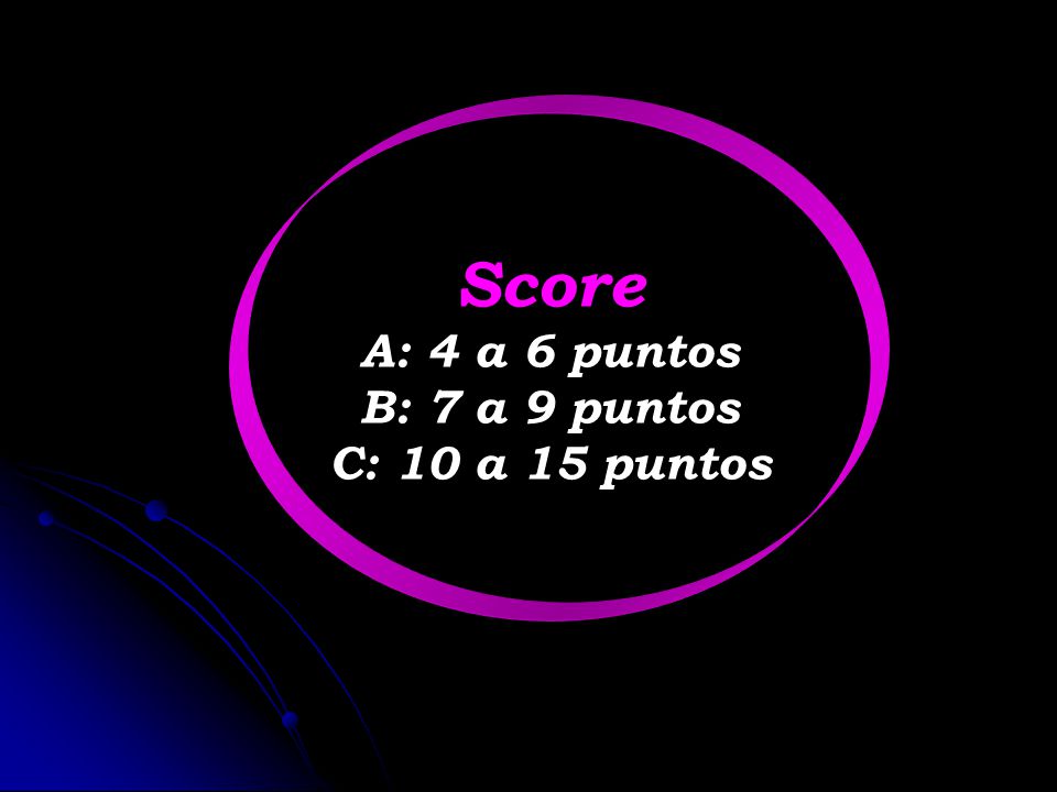 Score A: 4 a 6 puntos B: 7 a 9 puntos C: 10 a 15 puntos