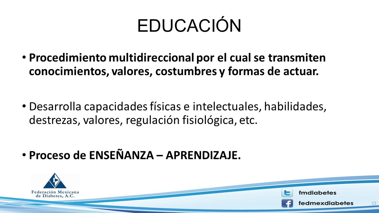 EDUCACIÓN Procedimiento multidireccional por el cual se transmiten conocimientos, valores, costumbres y formas de actuar.