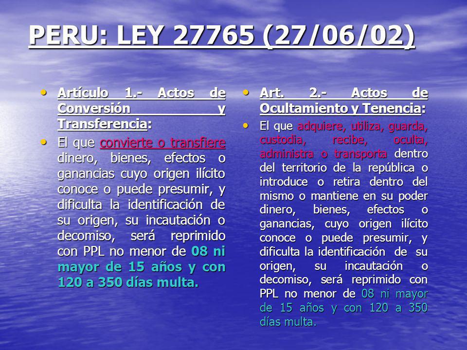 PERU: LEY (27/06/02) Artículo 1.- Actos de Conversión y Transferencia: