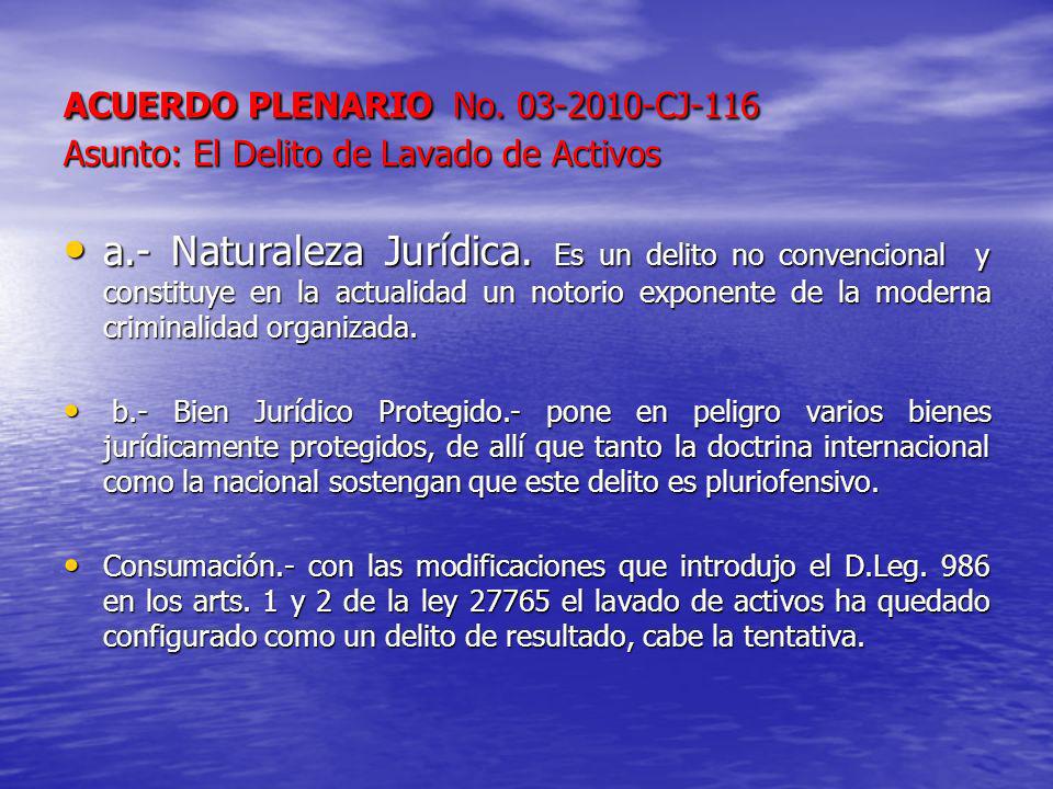 ACUERDO PLENARIO No CJ-116 Asunto: El Delito de Lavado de Activos