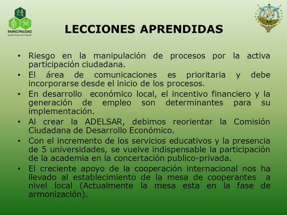 LECCIONES APRENDIDAS Riesgo en la manipulación de procesos por la activa participación ciudadana.