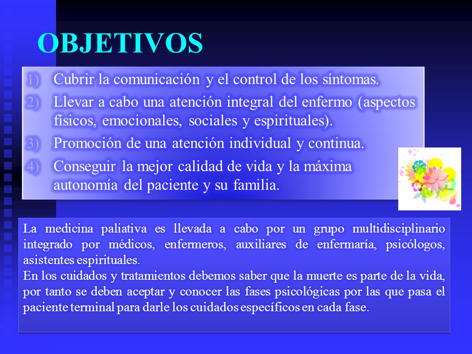 OBJETIVOS Cubrir la comunicación y el control de los síntomas.