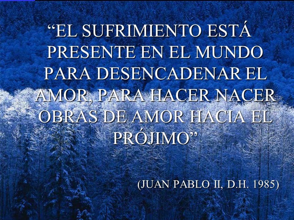 EL SUFRIMIENTO ESTÁ PRESENTE EN EL MUNDO PARA DESENCADENAR EL AMOR, PARA HACER NACER OBRAS DE AMOR HACIA EL PRÓJIMO