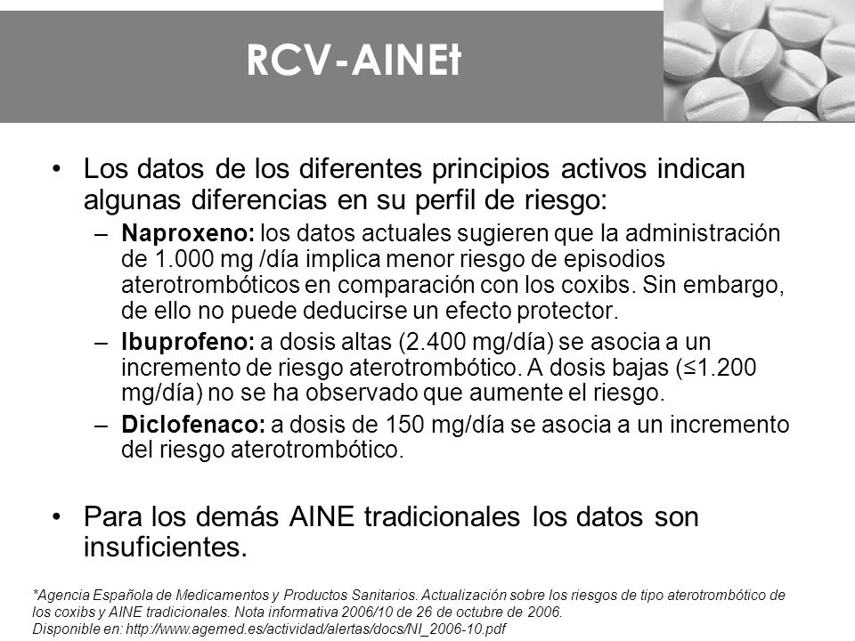 RCV-AINEt Los datos de los diferentes principios activos indican algunas diferencias en su perfil de riesgo: