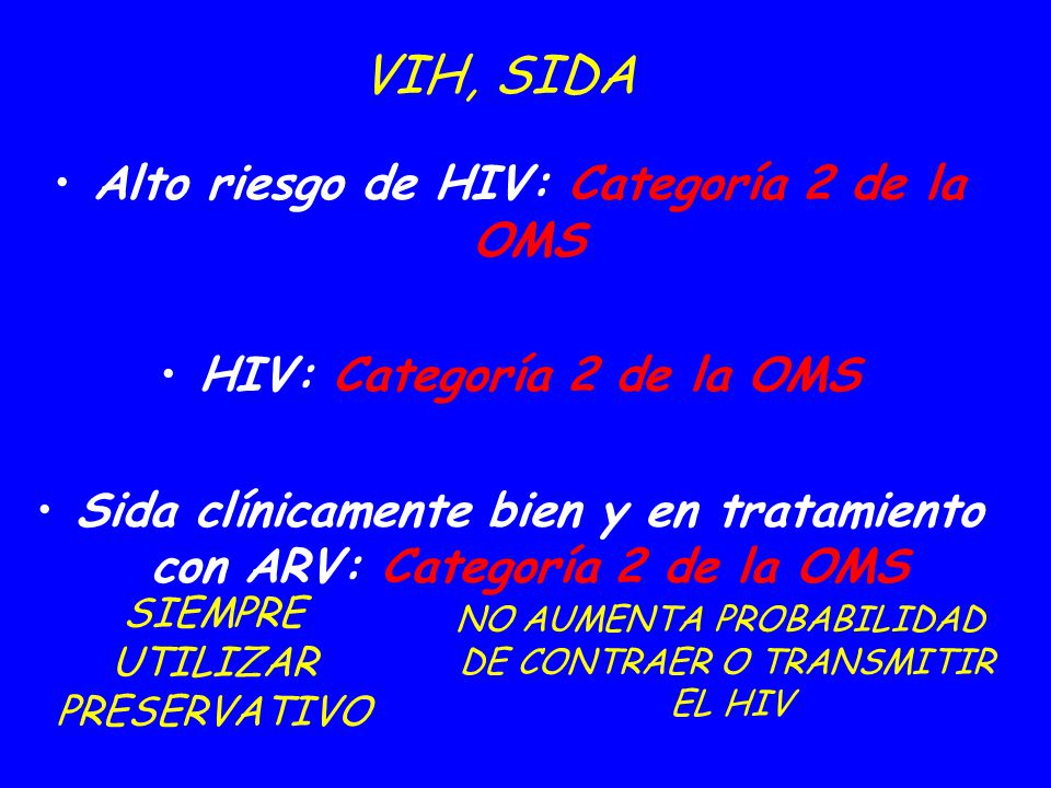 VIH, SIDA Alto riesgo de HIV: Categoría 2 de la OMS