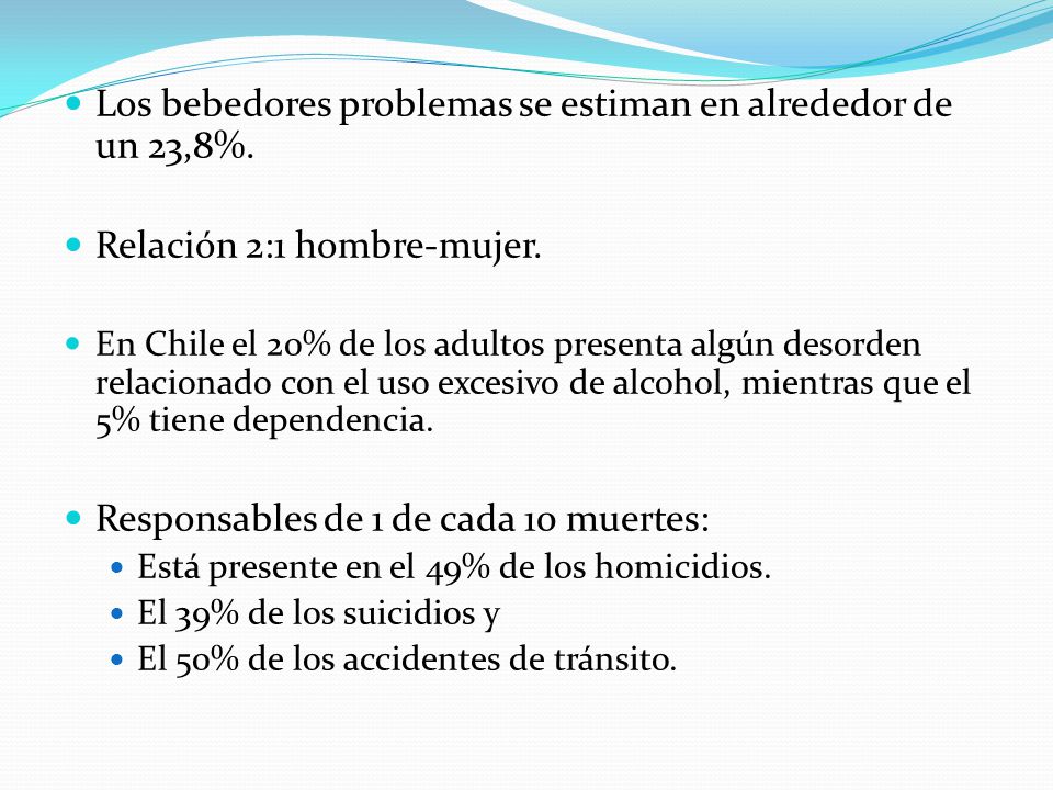 Los bebedores problemas se estiman en alrededor de un 23,8%.