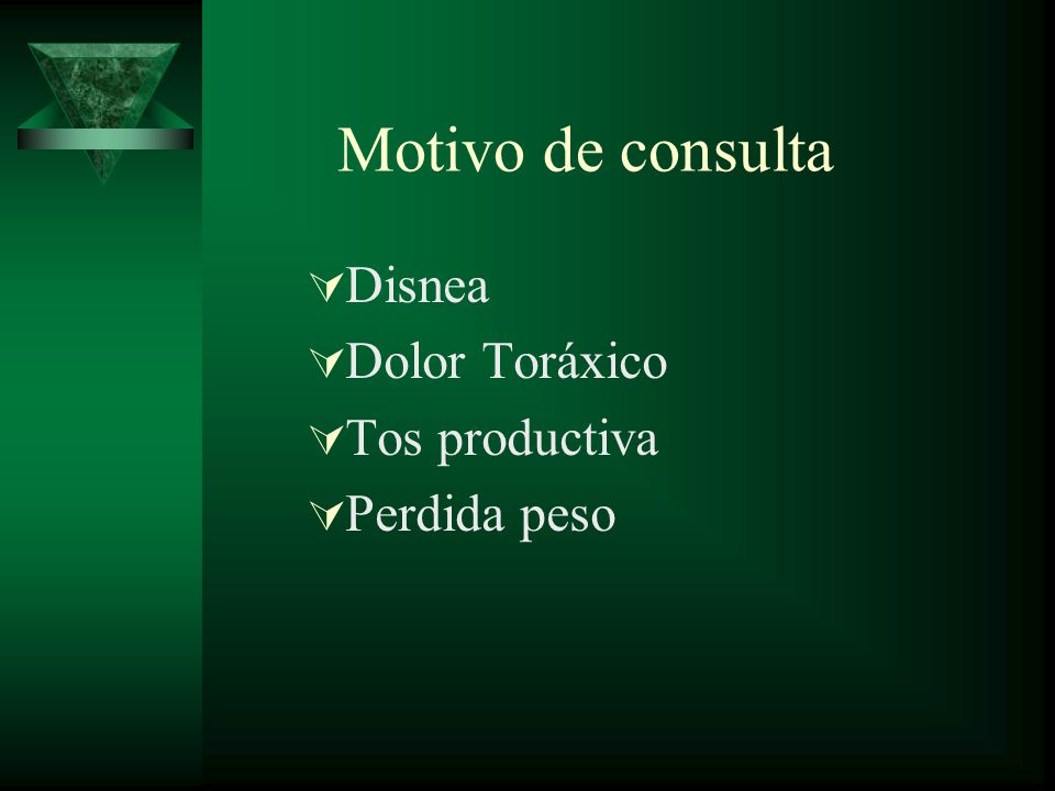 Motivo de consulta Disnea Dolor Toráxico Tos productiva Perdida peso