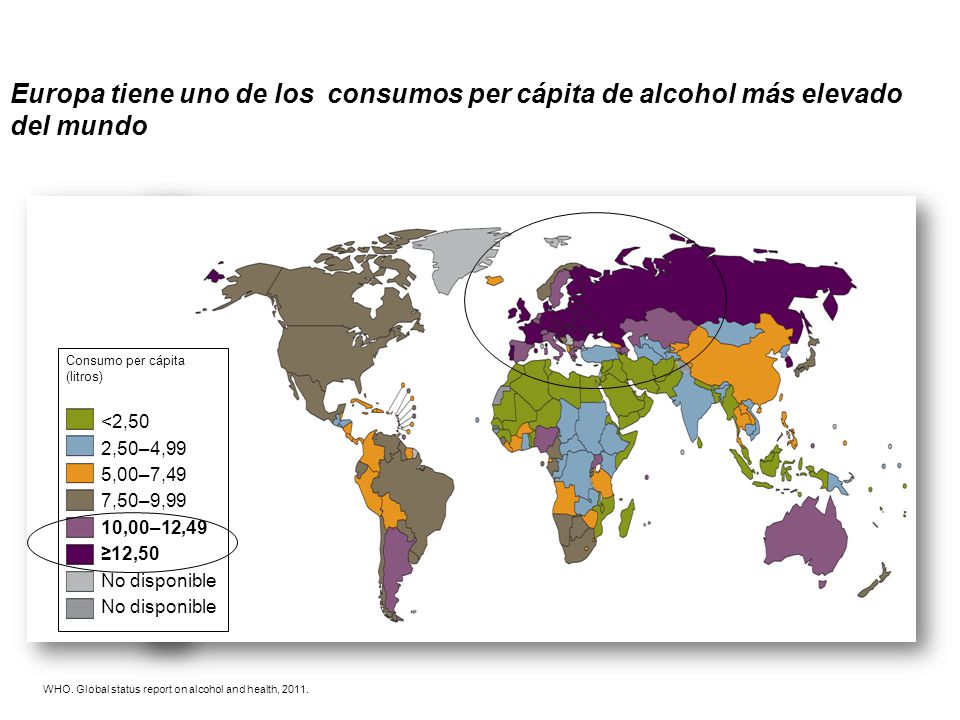 Epidemiología Europa Europa tiene uno de los consumos per cápita de alcohol más elevado del mundo.