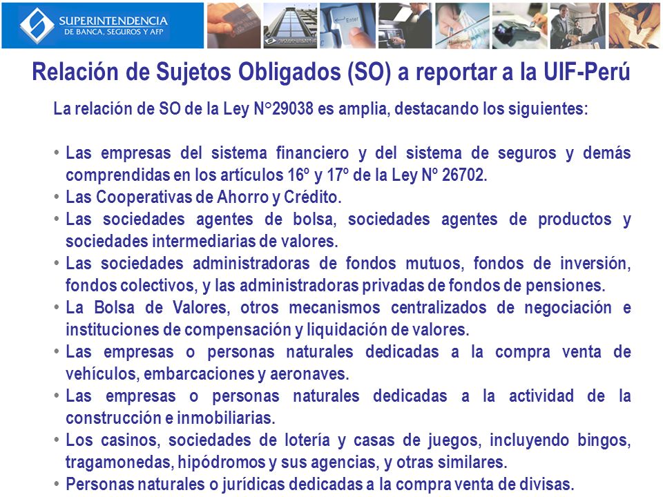 Relación de Sujetos Obligados (SO) a reportar a la UIF-Perú