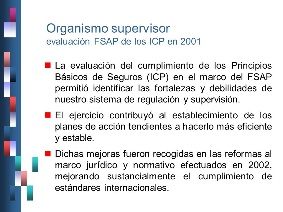 Organismo supervisor evaluación FSAP de los ICP en 2001