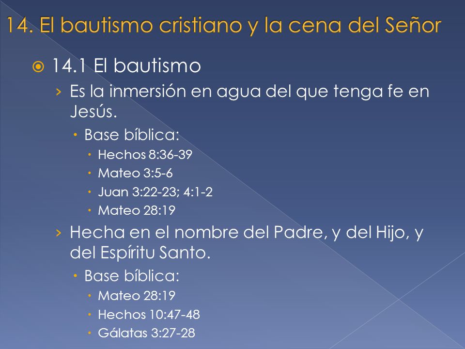 14. El bautismo cristiano y la cena del Señor