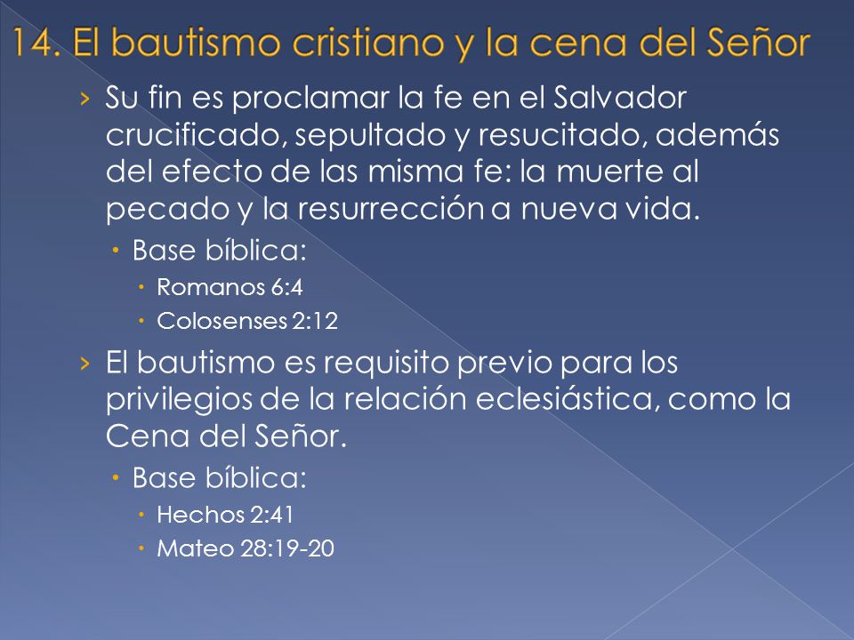 14. El bautismo cristiano y la cena del Señor