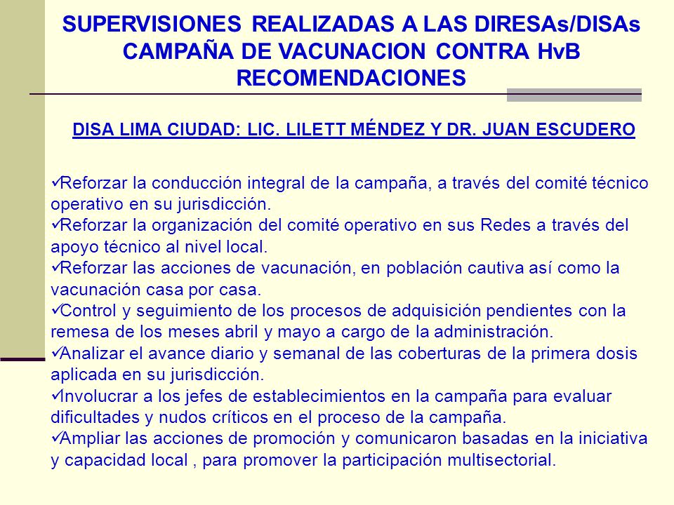 DISA LIMA CIUDAD: LIC. LILETT MÉNDEZ Y DR. JUAN ESCUDERO