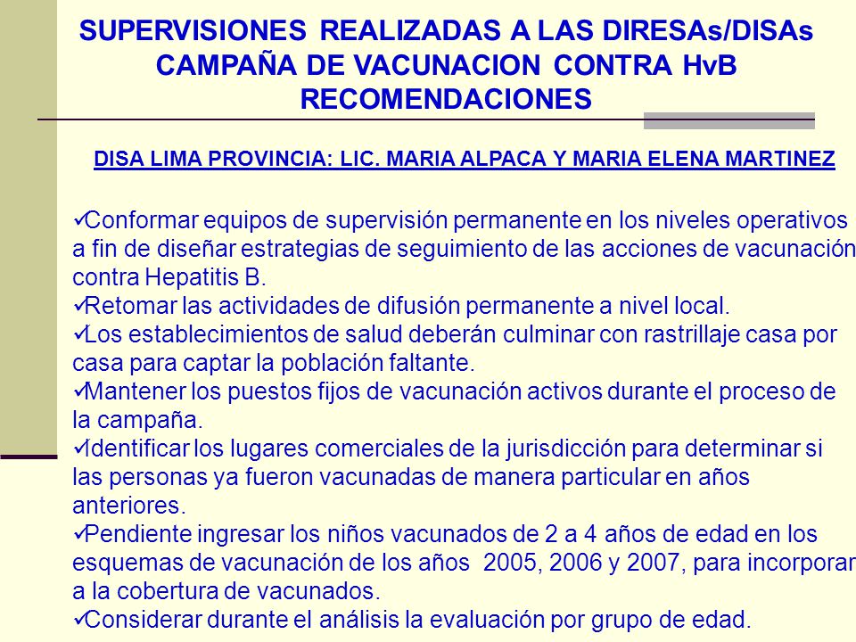 DISA LIMA PROVINCIA: LIC. MARIA ALPACA Y MARIA ELENA MARTINEZ