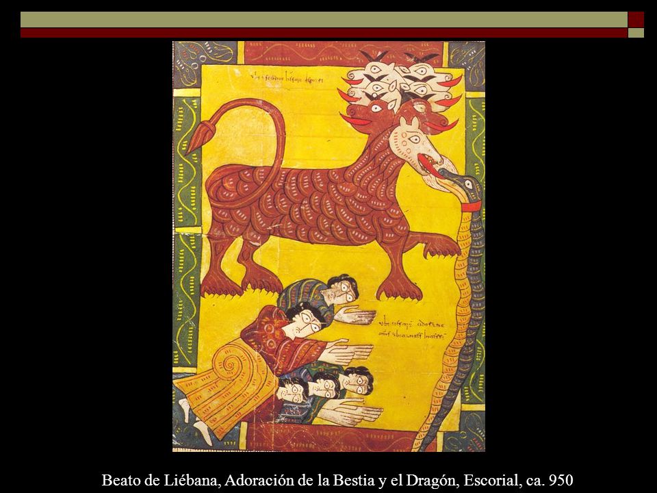 Beato de Liébana, Adoración de la Bestia y el Dragón, Escorial, ca. 950