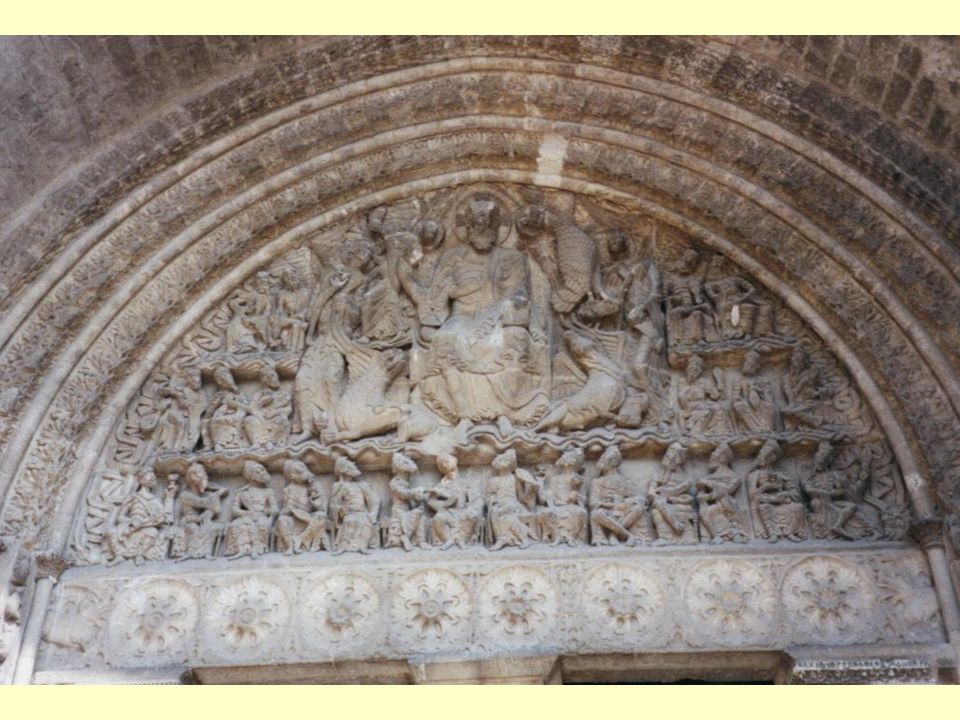 Tímpano de S. Pedro de Moissac con la visión apocalíptica de la Maiestas Domini . ( )
