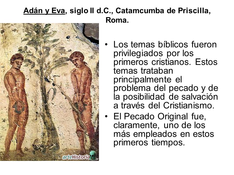 Adán y Eva, siglo II d.C., Catamcumba de Priscilla, Roma.