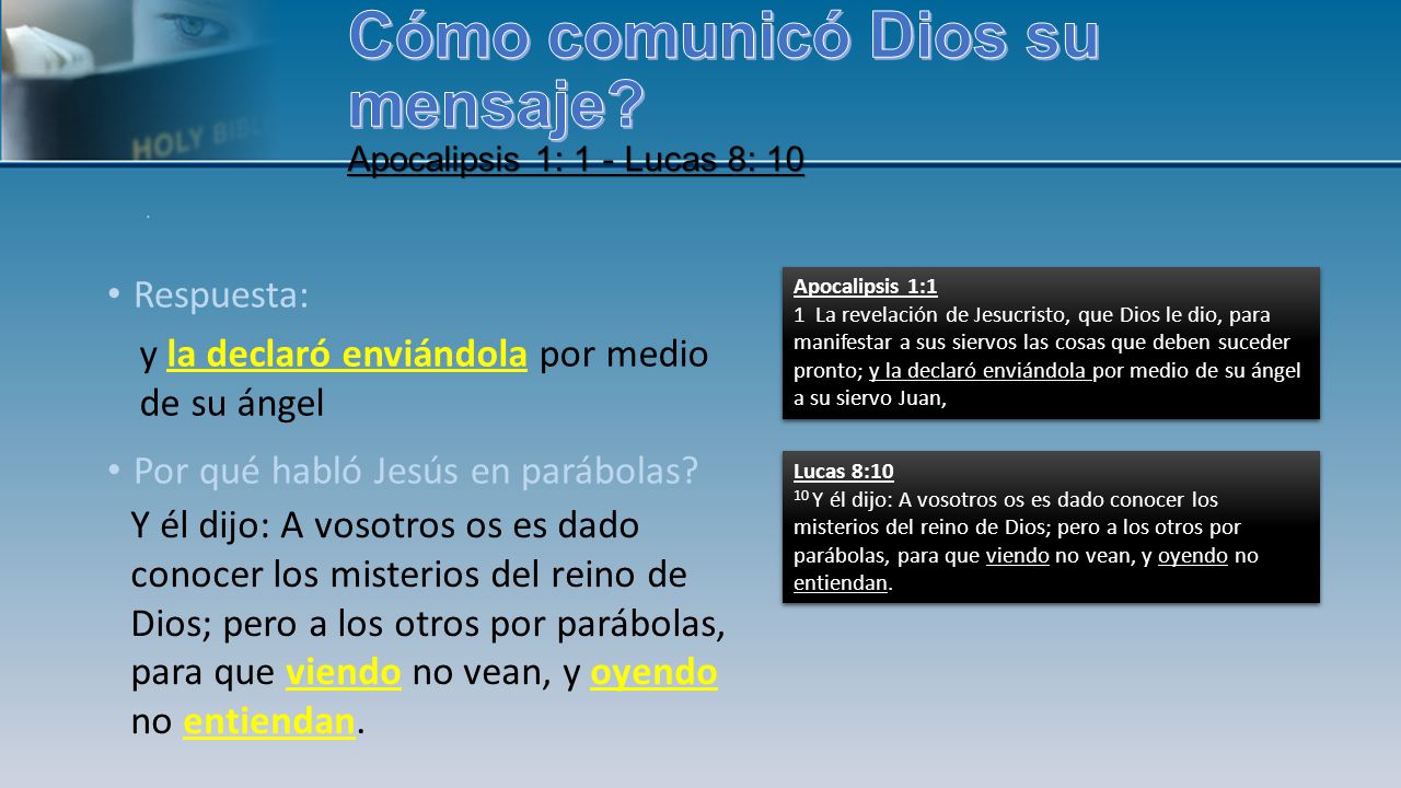 Cómo comunicó Dios su mensaje Apocalipsis 1: 1 - Lucas 8: 10