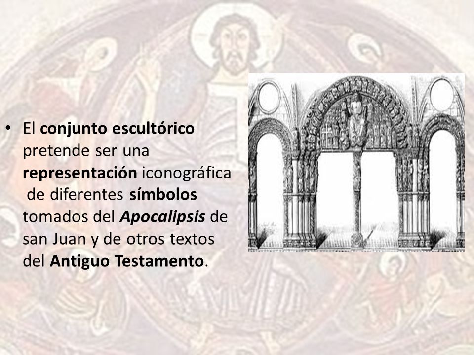 El conjunto escultórico pretende ser una representación iconográfica de diferentes símbolos tomados del Apocalipsis de san Juan y de otros textos del Antiguo Testamento.